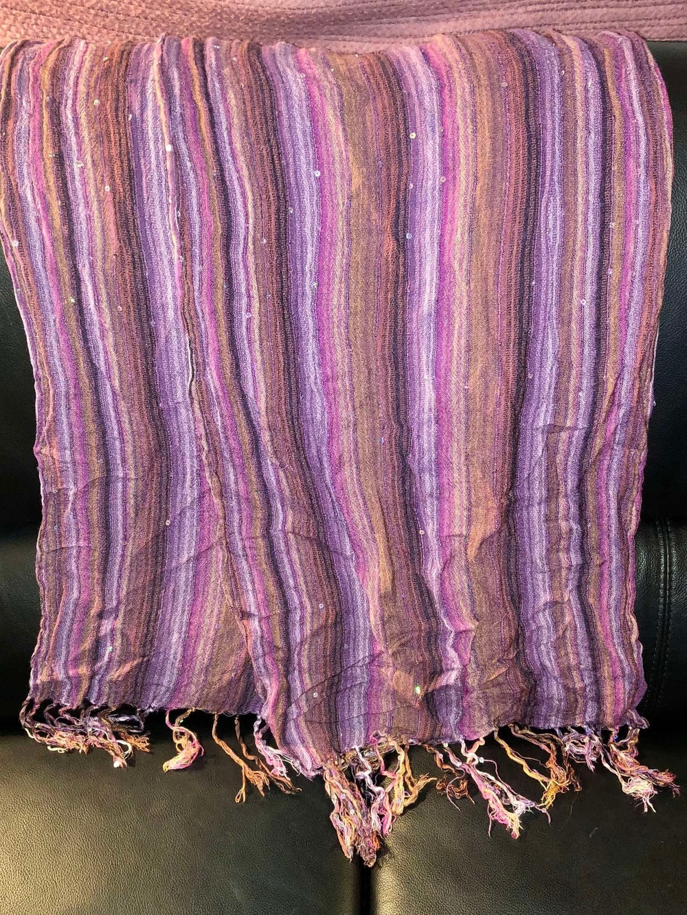 Cejon Purple Multi-Stripe Fringe Wrap Scarf